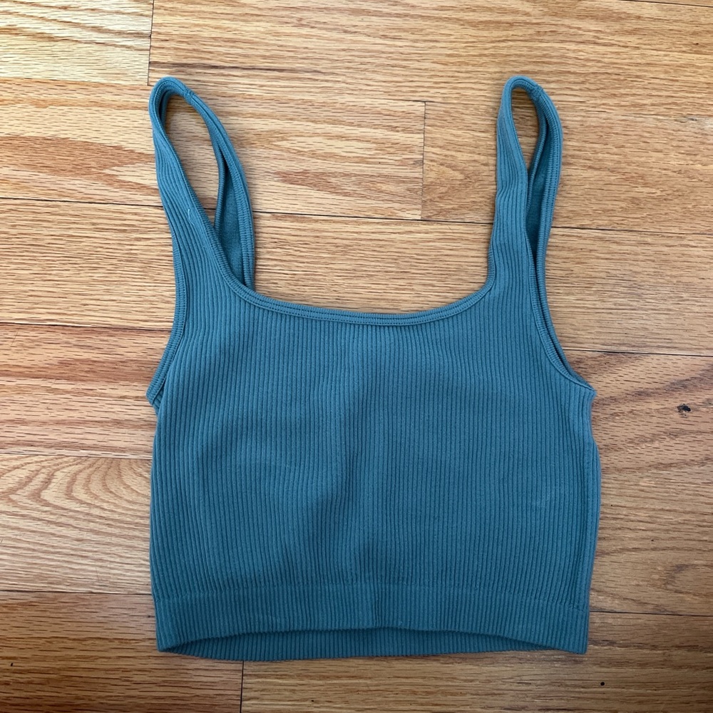 Zara Teal Ribbed Cropped Tank Top